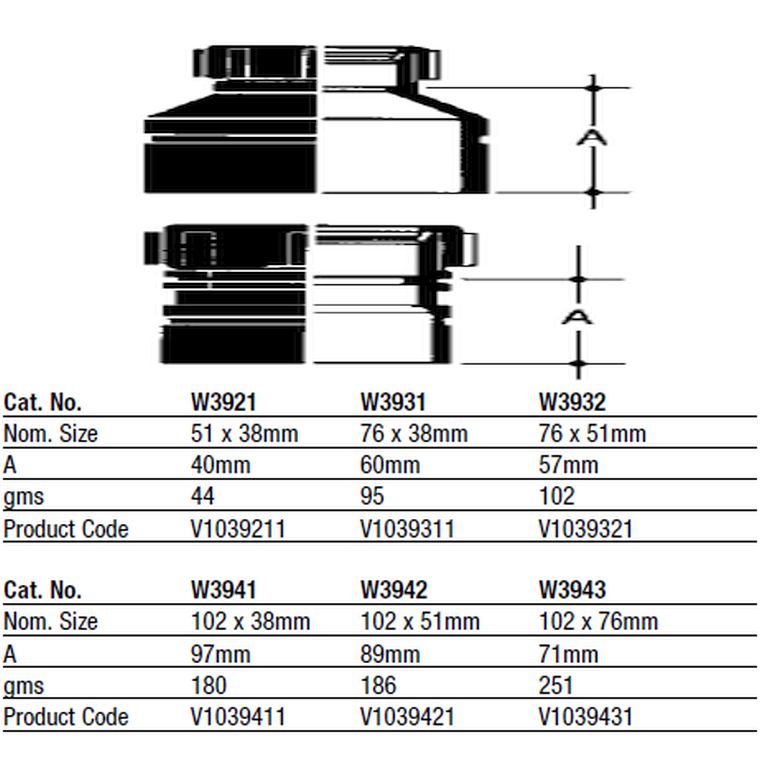 VULCATHENE W3943 FITTING REDUCER COUPLER 102X76mm